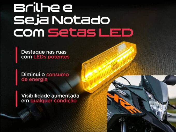 Iluminação do Kit 4 Piscas Twister Titan acesa, mostrando luz âmbar intensa e visibilidade aprimorada para pilotagem segura.