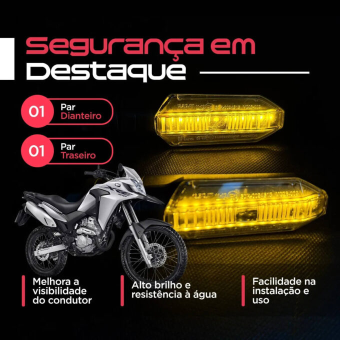 Moto equipada com o Kit 4 Piscas Twister Titan, destacando o design esportivo e a iluminação moderna das setas.